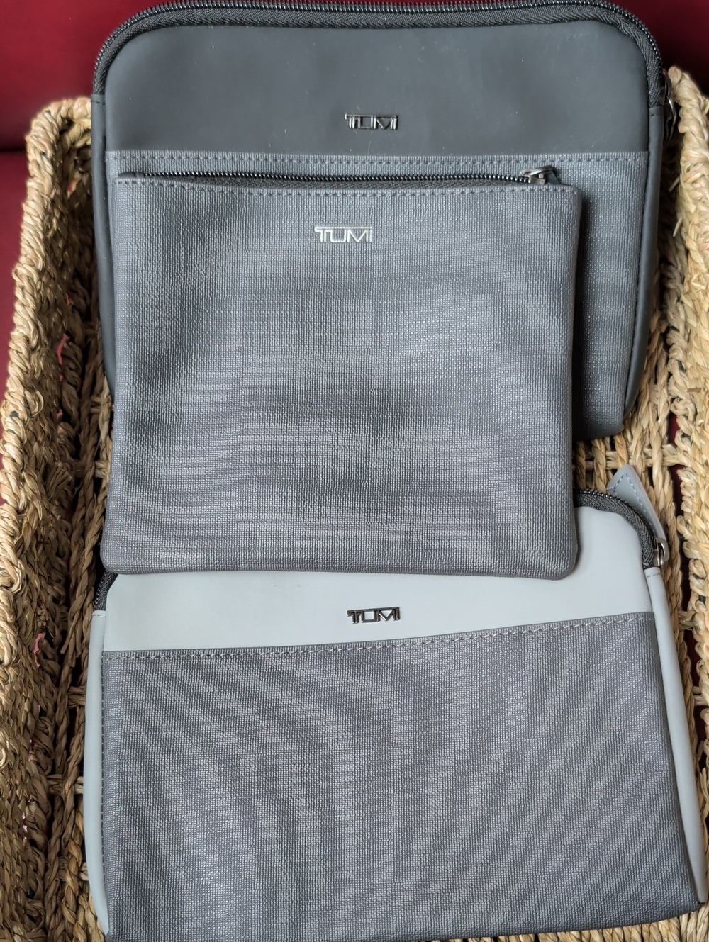 TUMI x Delta Amenity Travel Toiletry Bag Case Kit Black Grey Bundle Of 3